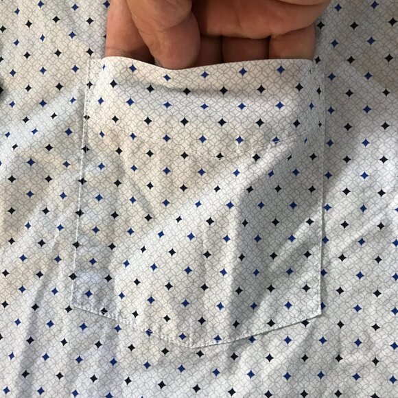 Tasso Elba Shirt Men L Blue Geometric Button Up Pocket Short Sleeve Collared - Picture 10 of 12